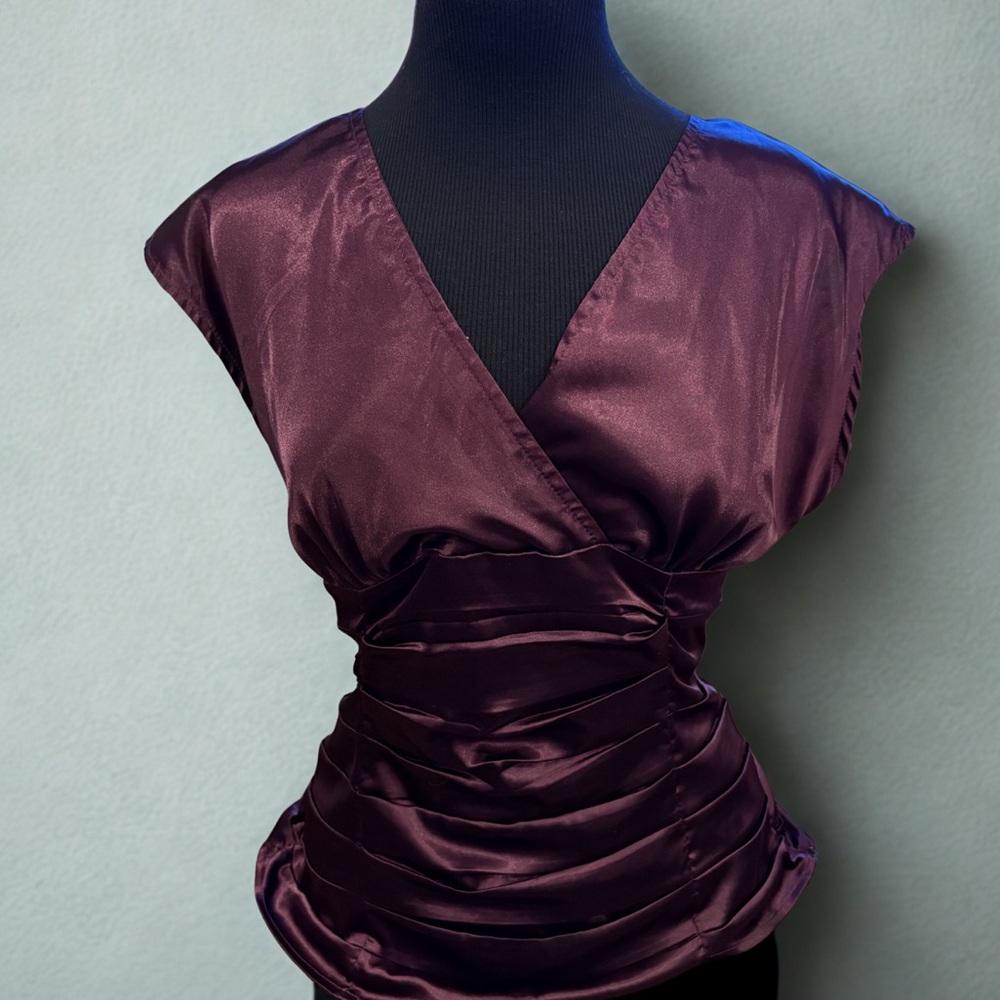 Dynamite Deep Plum Satin-Look Top